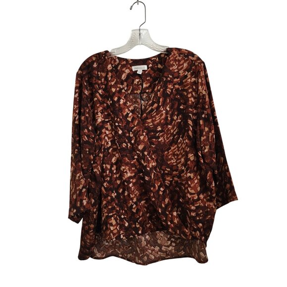 Abstract Patterned Long-Sleeve Blouse With Earth Tones By Prologue XXL - Picture 1 of 7
